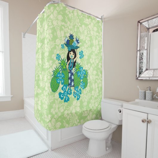 Ananas Luau Hawaiian Hula Girl Duschvorhang (Beispiel)