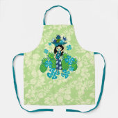 Ananas Luau Hawaiian Hula Girl Lime Green Schürze (Vorderseite)