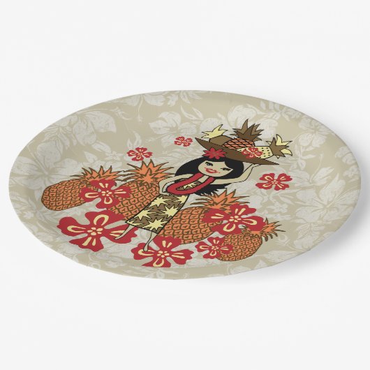 Ananas Luau Hawaiian Hula Girl Pappteller (Schrägansicht)