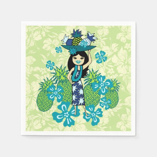 Ananas Luau Hawaiian Hula Girl Serviette (Vorderseite)