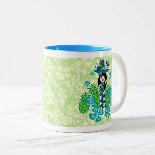 Ananas Luau Hawaiian Hula Girl Zweifarbige Tasse (VorderseiteRechts)