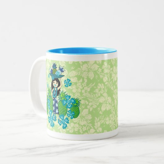 Ananas Luau Hawaiian Hula Girl Zweifarbige Tasse (Vorderseite Links)