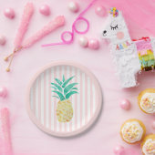 Ananas-Malerei Tropisch Rosa Streifen Pappteller (Party)