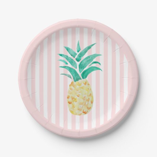 Ananas-Malerei Tropisch Rosa Streifen Pappteller (Vorderseite)