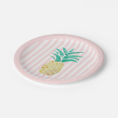 Ananas-Malerei Tropisch Rosa Streifen Pappteller (Schrägansicht)