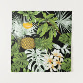 Ananas Mango: Schwarze Vintage Illustration. Wandteppich (Vorderseite (Horizontal))