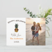 Ananas Merry Christmas Beach Foto Feiertagskarte (Stehend Vorderseite)