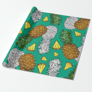 Ananas mit Blätter, kleine Stücke. Nahtlose Pappe Geschenkpapier