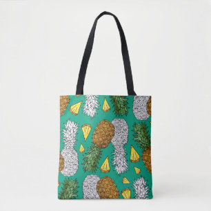 Ananas mit Blätter, kleine Stücke. Nahtlose Pappe Tasche