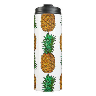 Ananas mit Blätter. Nahtloses Muster mit Tropen Thermosbecher