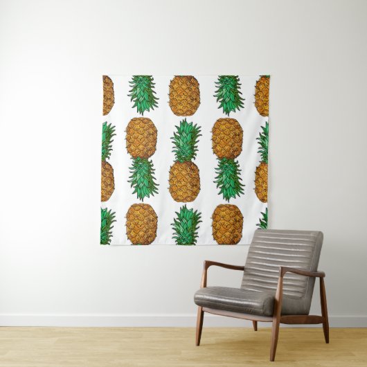 Ananas mit Blätter. Nahtloses Muster mit Tropen Wandteppich (Beispiel)