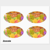 Ananas mit Blumen Ovaler Aufkleber (Blatt)