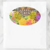 Ananas mit Blumen Ovaler Aufkleber (Tasche)