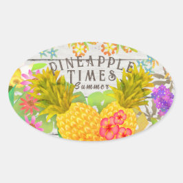 Ananas mit Blumen Ovaler Aufkleber