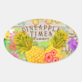 Ananas mit Blumen Ovaler Aufkleber