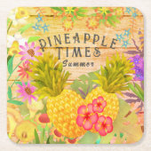 Ananas mit Blumen Rechteckiger Pappuntersetzer (Vorderseite)