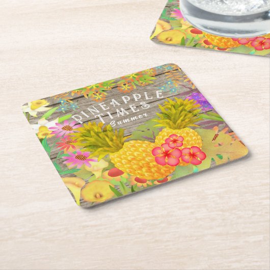 Ananas mit Blumen Rechteckiger Pappuntersetzer (angewinkelt)