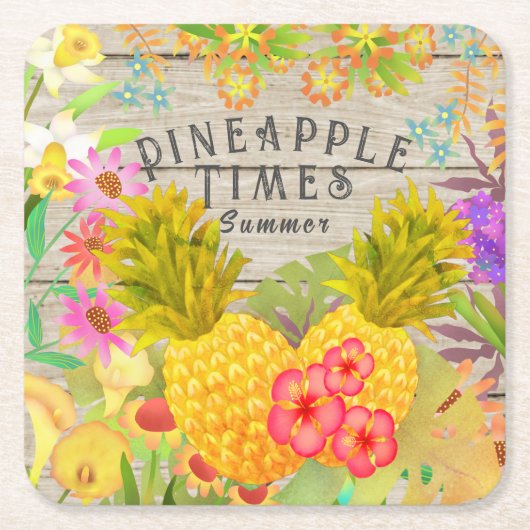 Ananas mit Blumen Rechteckiger Pappuntersetzer (Vorderseite)