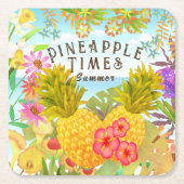 Ananas mit Blumen Rechteckiger Pappuntersetzer (Vorderseite)