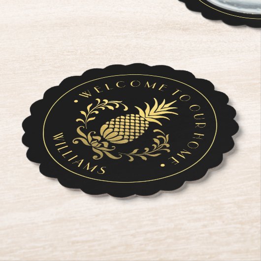 Ananas | Mit Familienname & Est. Datum Untersetzer (angewinkelt)