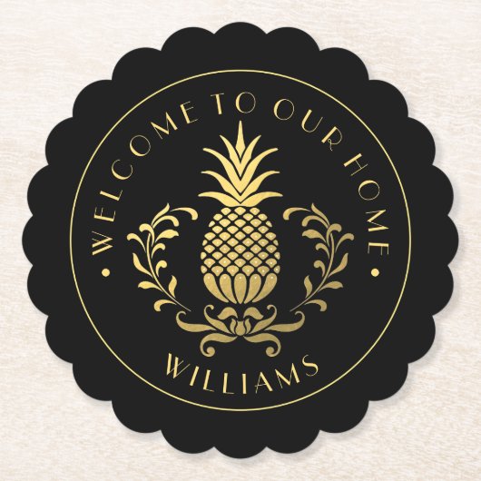 Ananas | Mit Familienname & Est. Datum Untersetzer (Vorderseite)