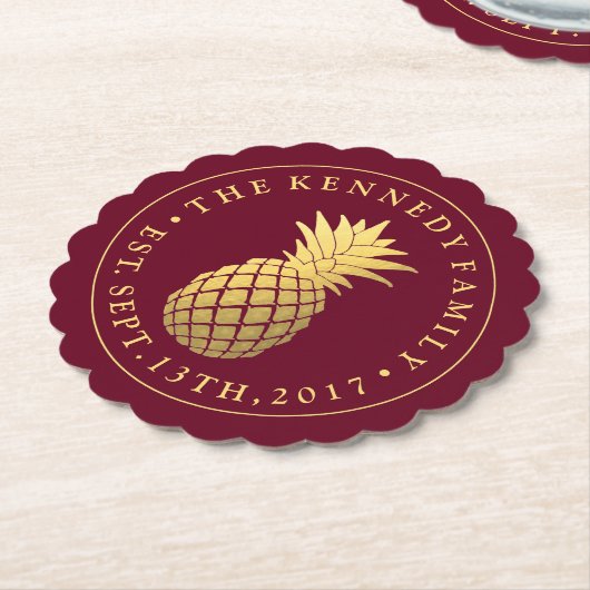 Ananas | Mit Familienname & Est. Datum Untersetzer (angewinkelt)