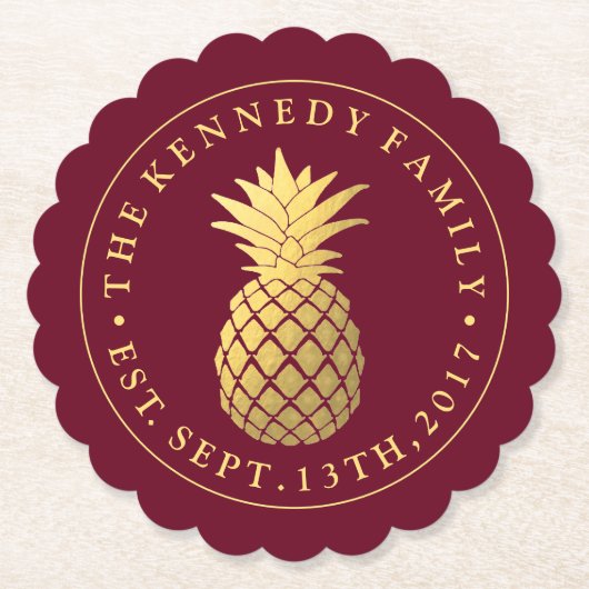 Ananas | Mit Familienname & Est. Datum Untersetzer (Vorderseite)