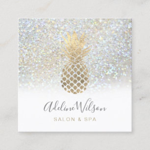 Ananas mit goldenem Ananas auf IMITATEN Glitzer Quadratische Visitenkarte