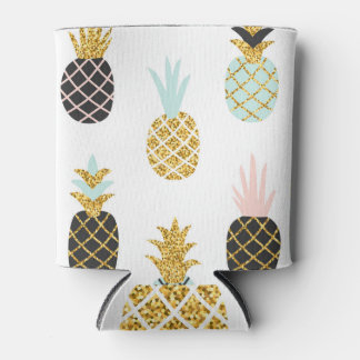 Ananas mit goldenem Glitzer, kreatives Muster. Dosenkühler