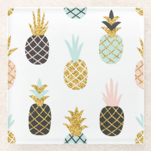 Ananas mit goldenem Glitzer, kreatives Muster. Glasuntersetzer