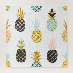 Ananas mit goldenem Glitzer, kreatives Muster. Puzzle