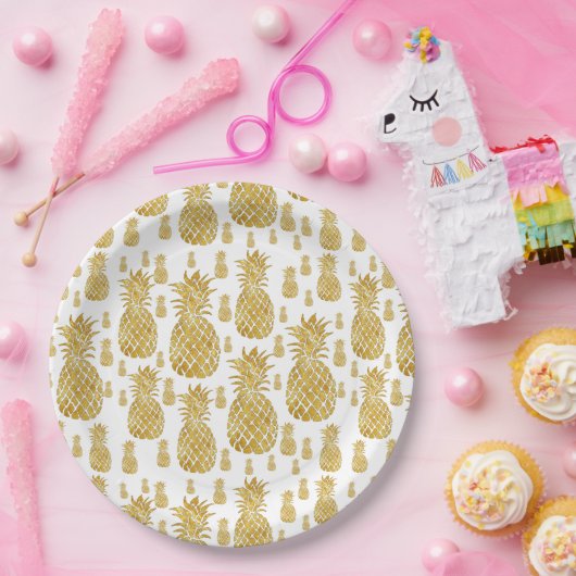 Ananas mit Goldfolie Pappteller (Party)