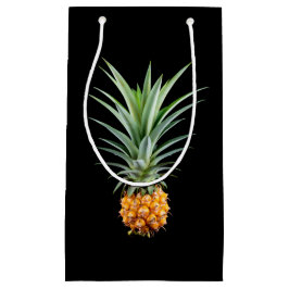 Ananas mit großen Haaren auf schwarzem Hintergrund Kleine Geschenktüte
