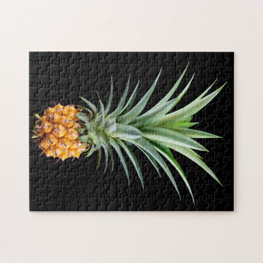 Ananas mit großen Haaren auf schwarzem Hintergrund Puzzle (Horizontal)