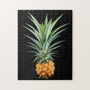 Ananas mit großen Haaren auf schwarzem Hintergrund Puzzle