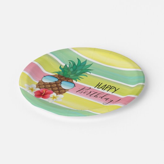 Ananas mit Sonnenbrille Pappteller (Schrägansicht)