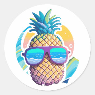 Ananas mit Sonnenbrille Runder Aufkleber
