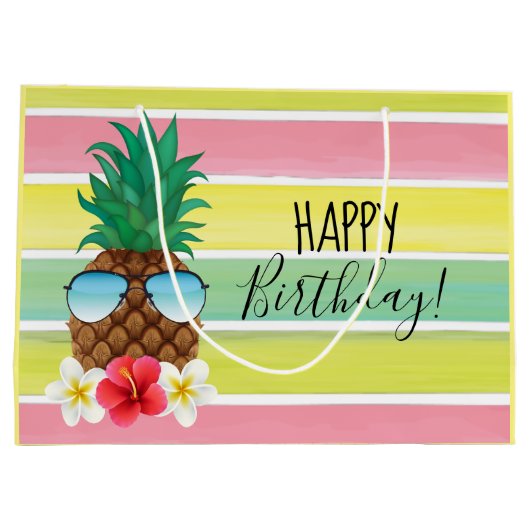 Ananas mit Sonnenbrille zum Geburtstag glücklich Große Geschenktüte (Rückseite)