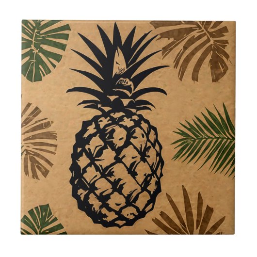Ananas mit tropischen Blätter Fliese (Vorderseite)
