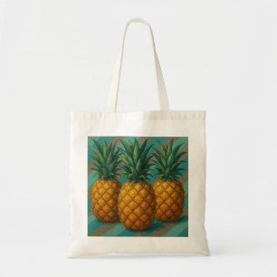 Ananas mit türkisfarbenen und warmen grauen Streif Tragetasche