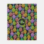 Ananas Moderner Mehrfarben-Monogramm-Name Schwarz Fleecedecke (Vorderseite)