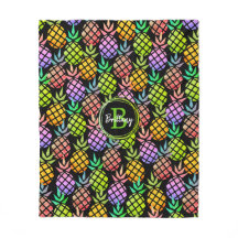 Ananas Moderner Mehrfarben-Monogramm-Name Schwarz