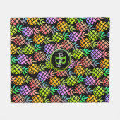 Ananas Moderner Mehrfarben-Monogramm-Name Schwarz Fleecedecke (Vorderseite (Horizontal))