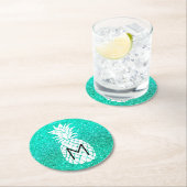Ananas-Monogramm auf Imitaten aquamariner Glitzer Runder Pappuntersetzer (Vor Ort)