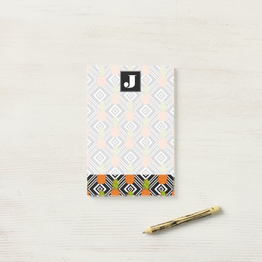 Ananas| Monogramm Post-it Klebezettel (Auf Schreibtisch)