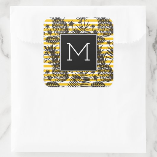 Ananas | Monogramm Quadratischer Aufkleber (Tasche)