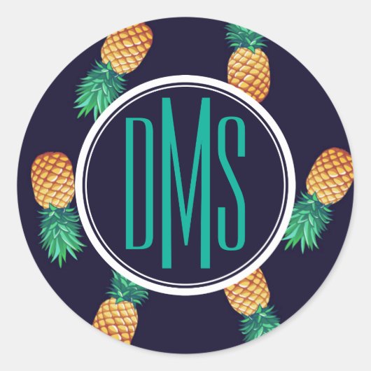Ananas | Monogramm Runder Aufkleber (Vorderseite)