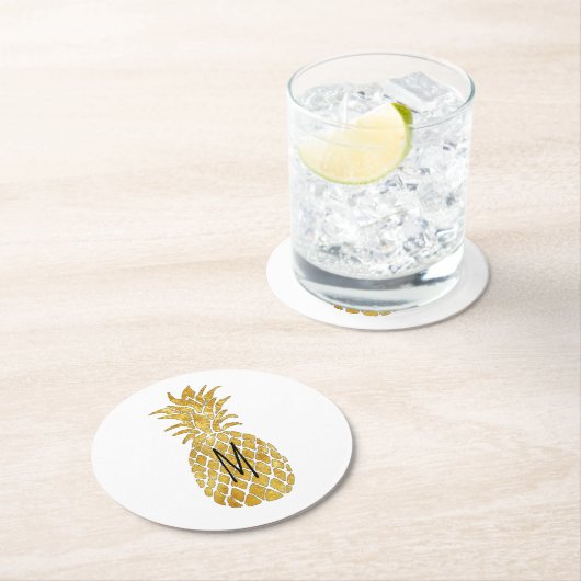 Ananas-Monogramm Runder Pappuntersetzer (Vor Ort)