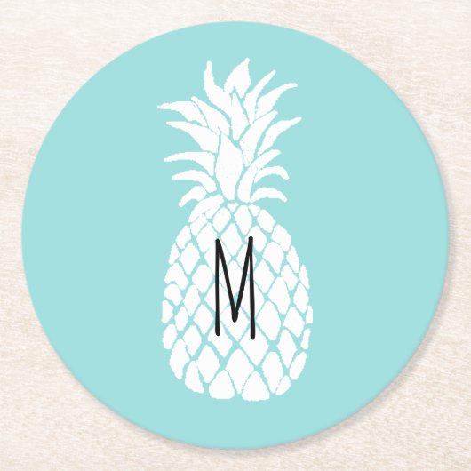 Ananas-Monogramm Runder Pappuntersetzer (Vorderseite)