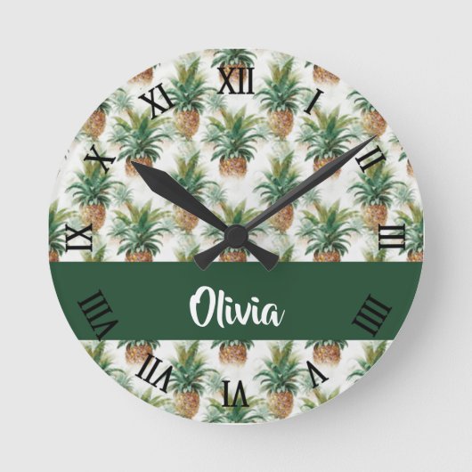 Ananas-Muster auf weiß Runde Wanduhr (Vorderseite)